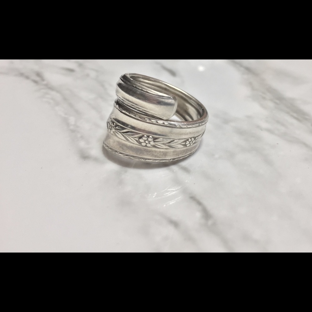 Sterling Silver Plate Spoon Ring Vintage Floral - Picture 5 of 8